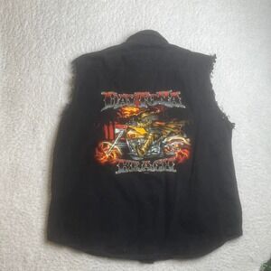 2006 Daytona beach bike week men black cut off vest canvas flames Harley biker L